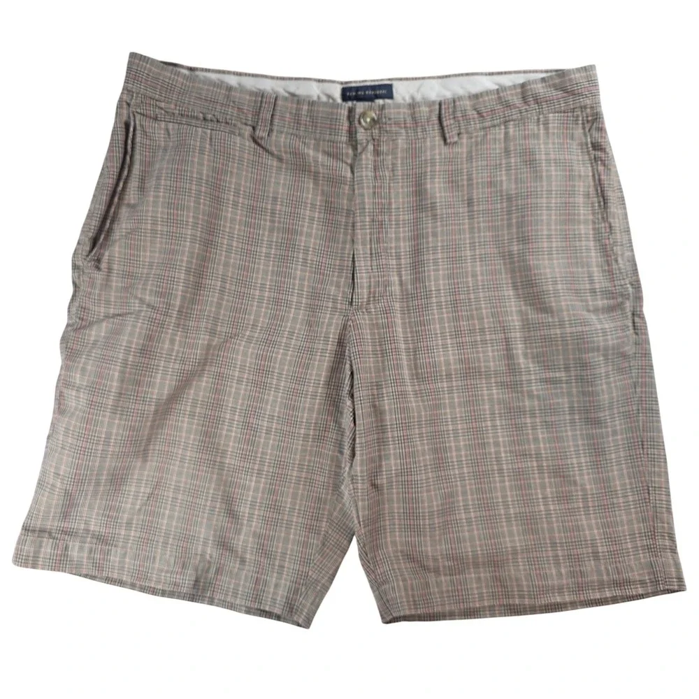 Banana Republic Mens 38 Brown Plaid Cotton Linen Chino Shorts 647028 Summer 09